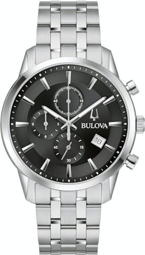 Bulova Sutton Chronograph Uhr für Herren in der Farbe Silber mit Armband aus Edelstahl, Wasserdichtigkeit: 3 bar, Gehäusedurchmesser: 41 mm, 96B412