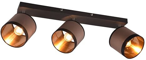 RL LIVE YOUR LIGHT Reality Leuchten Spotbalken Davos R81553041, Metall Schwarz matt, Schirme Stoff Taupe/Schwarz/goldfarbig, exkl. 3x E14