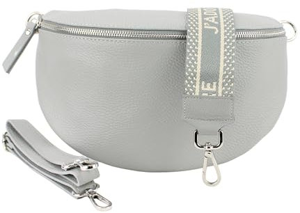 Bauchtasche Damen Stylisch Moderne Taschen mit Breitem Wechselgurt Nappa Leder Genuine Leder Bauchtasche Inklusive Breiter Gurt Gürteltasche Crossbag Crossbody Bag Damen Ledertasche (Grau)