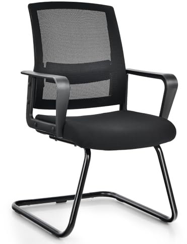 GIANTEX Bürostuhl Freischwinger Stuhl, Besucherstuhl Konferenzstuhl ergonomisch mit Armlehne & Lendenstütze, Schwingstuhl Meetingstuhl Metallgestell bis 136kg belastbar, Besprechungsstuhl gepolstert