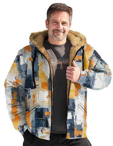 Generisch Mens Jacket, Men'S Print And Autumn Casual Trend Zipper Hooded Jacket Down Fleecepulli Damen Regenjacke Winter Camo Flecktarn Windbreaker Gefüttert Mit Bauchtasche Jacket (4XL, Beige)