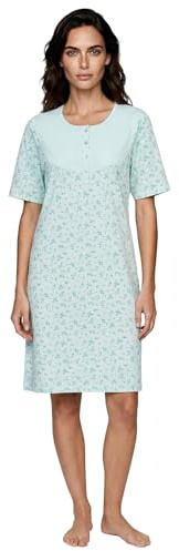 Zeitlos Nachthemd Damen Kurzarm Zweigen Blüten Knöpfe M-6XL Knopfleiste Schlafshirt