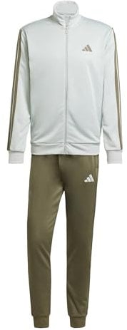 adidas Herren 3 STRIPES FRENCH TERRY TRACKSUITS, wonder silver/olive strata, L
