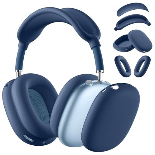 Maledan Hülle Kompatibel mit AirPods Max Hülle Case, Weiche Silikon Ohrpolster Abdeckung+ Ohrmuscheln Schutzhülle+Stirnband Cover, Kratzfest Accessories Zubehör für Apple AirPods Max Kopfhörer,Blau
