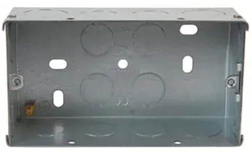 rhinocables - 2 Gang Double Socket Back Box | Galvanized Steel | BS4662 Compliant | Secure Fixed Lugs | Pre-Punched Knockouts | Versatile Depth Options, 1 Pack, 47mm