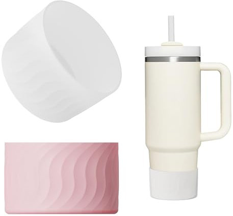 Nearockle Set di 2 protezioni per fondo per bicchieri, in silicone, compatibili con Quencher H2.0, tazza moderna semplice, tazza termica della stessa dimensione di 7-7,5 cm (trasparente e rosa)