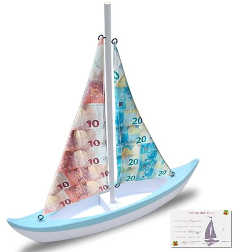 Dumeher Geldgeschenk Hochzeitsgeschenk aus Holz Boot Geldgeschenk mit Segenskarte als Glücksbringer Geldgeschenk zur Hochzeit basteln Geburtstag Abschied, 1 Stück