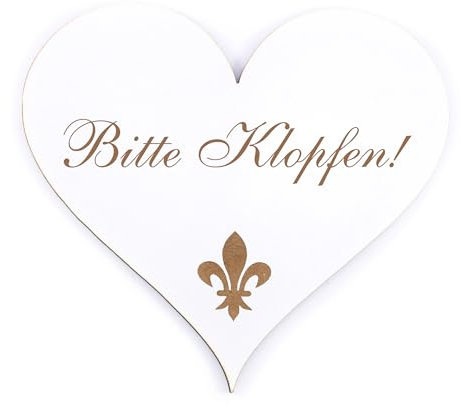 Dekolando Deko Türschild Herz - Bitte Klopfen! - Schild 13 x 12 cm - Schilder Türschilder Namensschilder Wohnung selbstklebend Holzschild Tür Holzschilder