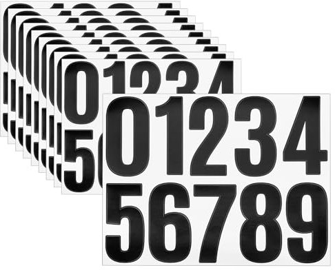 sourcing map 10 Sheets Vinyl House Numbers, 4 Inch Waterproof Self-Adhesive Number Stickers for Mailbox, Sign, Window, Door, Address Number, Black