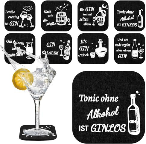 Filzuntersetzer mit Ginsprüchen, 8 Stück Untersetzer Gläser, Gin Glasuntersetzer Hitzebeständiger Waschbarer für Getränke, Bar, Tassen, Glas, Ginliebhaber und Gintrinker (10 x 10cm)