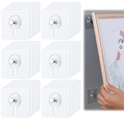 SUoetry 30 Pezzi Ganci Adesivi per Quadri, Chiodi Adesivi per Quadri Muro, Appendi Quadri Senza Chiodi, Ganci Adesivi per Appendere Quadri, per Quadri, Poster, Foto, Quadri Decorativi (6 x 6 cm)