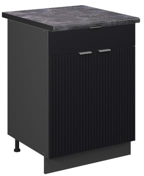 Vicco Küchenunterschrank Fame-Line, Schwarz gestreift, 60 cm mit Schublade, AP Anthrazit