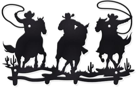 nbeads Western Cowboy Metall Wandkunst, 28.5x18.4cm Eisenpferd Wandkunst Dekor Mattschwarzes Western-Dekor Metall-Wand-Skulpturen für Zuhause Schlafzimmer Wohnzimmer Küche Büro Hotel