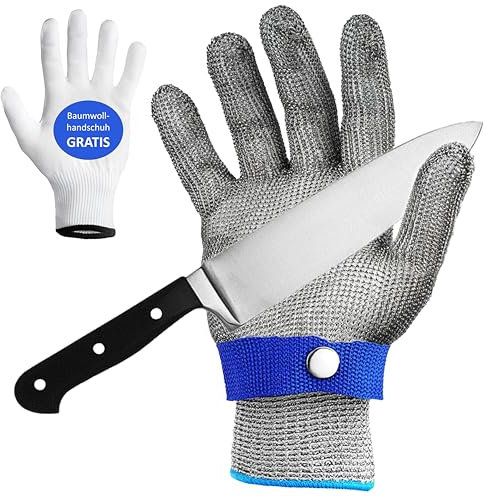 ZWERKZEUG Schnittschutzhandschuhe, Lebensmittelqualität Level 9 Schutz Edelstahl Draht Metall Mesh Arbeitshandschuhe, hoher komfort & sicheres Schneiden, Baumwolle Handschuhe gratis dazu!