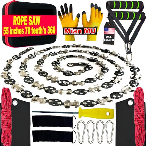 55 Inch High Limb Rope Saw – Dual Sided Pocket Chainsaw with 70 Sharp Teeth 360° – Rope Tree Saw High Limb Tool with Storage Box for Outdoor Adventures