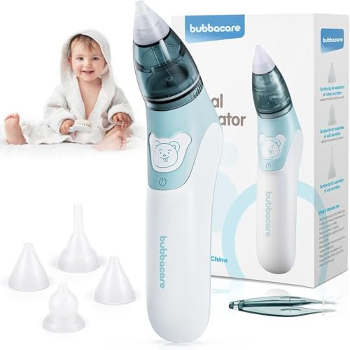 Baby Nasensauger, Tragbarer Nasensauger mit 4 Wiederverwendbaren Düsenspitzen, Batteriebetriebener Nasensauger Baby Elektrisch, Nasensauger Baby für Neugeborene, Kleinkinder und Kleinkinder