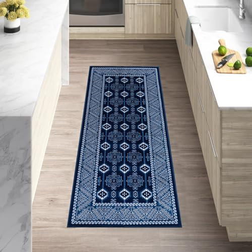 cozily® Hallway Runner With Medium Pile Oriental Rug - Arta 60 x 220 cm Blue - Washable Rugs For Kitchen, Corridor, Bedside and Hall Runner