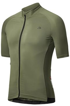 DANISH ENDURANCE Cycling Jersey Mens, Short Sleeve Mountain Bike Jersey, with Full Zipper and Rear Pockets, Olive, XL