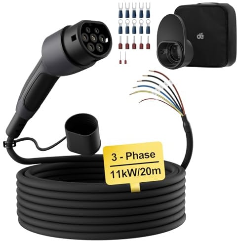dé Typ 2 Ladekabel offenes Ende 11kW [3-Phasen| 20m| 16A] Freiem Kabelende für Wallbox/Ladestation Ersatzkabel