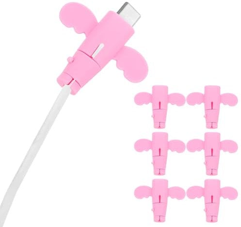 sourcing map 24Pcs Charger Cable Protector, Silicone Flexible Cute Wing Cable Saver, Wire Cord Organizer Wrap Accessories for Cell Phone Headphone Earphone USB with Charging Cable Ends, Pink