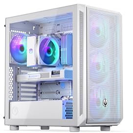 ENDORFY Arx 700 White ARGB, Gaming pc gehäuse ATX, 4xARGB 140-mm-Lüfter enthalten, Top und Front aus luftigem Mesh, Platz für Zwei Radiatoren bis zu 360mm AIO Wasserkühlung