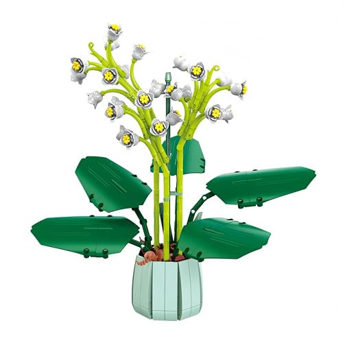 VizBrou Lily of the Valley Flowers Bouquet Building Blocks Set, Botanical Collection DIY Plant Model Toys for Home Office Decoration, Gift for Mother's Day, Adults, Women, Girls Ages 6+