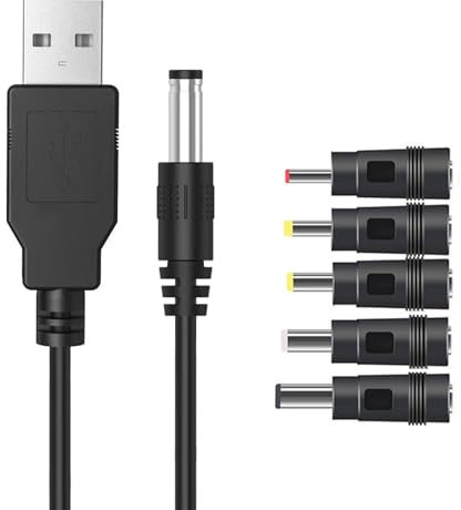 USB to Dc Power Cable,1M USB Power Cable Universal Charger Cable USB A Male to DC 5.5x2.1mm Plug Adapter with 2.5x0.7/3.5x1.35/4.0x1.7/5.5x2.5/3.0x1.0mm Connectors Compatible for Laptops,Router
