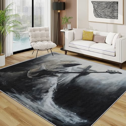 TerroVee Gothic Rug - Electric Guitar Musician Small Rugs for Bedroom 60x90, Modern Abstract Goth Floor Mat Soft Washable Non Slip Indoor Mats, Gothic Room Decor
