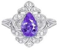 Wycian Anelli in argento vintage da donna 9 K/14 K/18 K oro bianco goccia d'acqua con spinello viola e diamante misura 60 (19,1) massiccio, non placcato, aggiornamento 3.0 per lesbiche anniversario