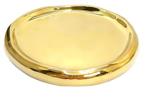 Bol à Bijoux, Plateau Bijoux Céramique Minimaliste, Minimaliste Plat à Bijoux, pour Bougies Parfums Boucles d’Oreilles Colliers Bagues Breloques Bonbons (Petit Cercle doré)