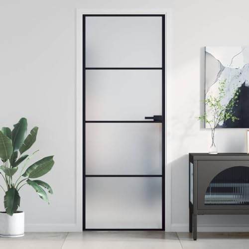 Klapptür Raumteiler Schiebetür,Innentür Schlank Schwarz 76x201,5 cm Hartglas und Aluminium,Innentüren für Wohnzimmer,Schlafzimmer,Diele,Flur
