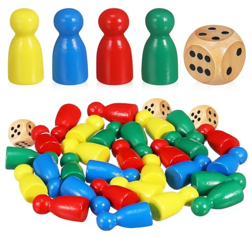 Milisten Holz Damefiguren Spielfiguren aus Robustem Holz 25 X 12cm Bunt für Brettspiele Familien und Schulspiele mit Würfel