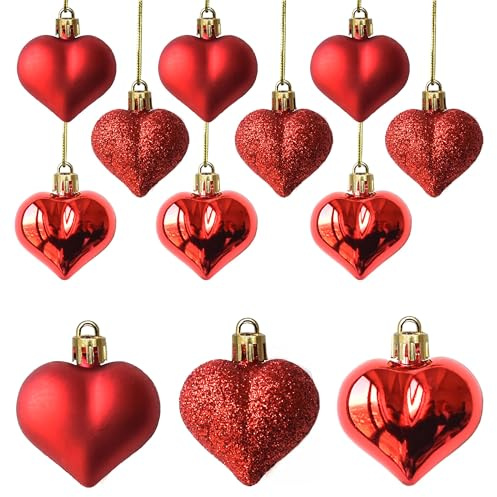Valentinstag Herzkugeln Ornamente, 12 Stück Valentinstag Herz Ornamente Weihnachtskugeln Herz Kugeln Kunststoff, Herzförmige Kugeln Hängende für Hochzeit Weihnachts Jahrestag Dekoration