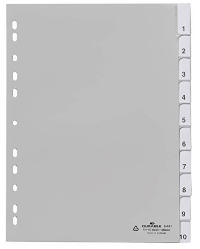 Durable Blanko-Register aus PP (mit blanko Taben) 10-teilig, grau, 644110