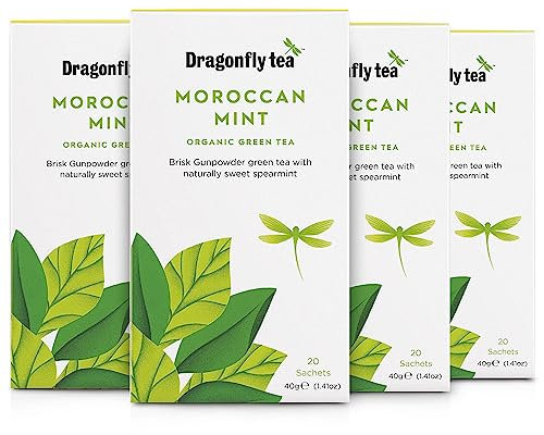Dragonfly Tea Moroccan Mint, Organic Green Tea, 20 Teabags (Pack of 4, 80 Teabags) 0732
