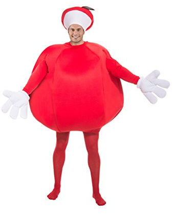 Adult Big Red Apple Costume, Juicy Fruit Inspired Outfit For Men And Woman With Sleeveless Apple Bodysuit And A Stem Hat