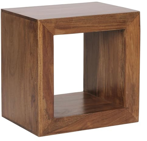 Wohnling Standregal Massivholz Sheesham 44cm hoch Cube Regal Design Holzregal Naturprodukt Beistelltisch Landhausstil