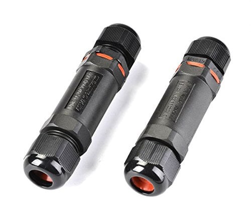 Idealeben 2 Packs Weatherproof Outdoor / External Junction Box Cable Connector Sleeve Coupler, Cable Range 6-12 mm (Black, 2-Pole, IP68, PVC)