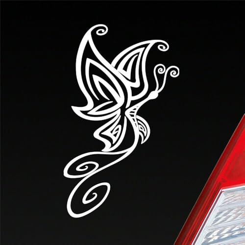 Hellweg Druckerei Autoaufkleber Schmetterling JDM Butterfly Tribal Tattoo | Sticker Weiss Matt ca. 13 x 8 cm freigestellter Aufkleber für Motorrad, Roller, Laptop klebt auf glatten Oberflächen
