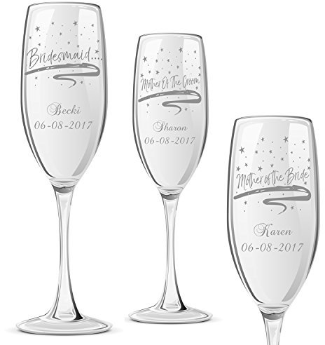 ukgiftstoreonline Personalised Champagne Glass Wedding Favour Gift Bridesmaid Maid Honour Star Design