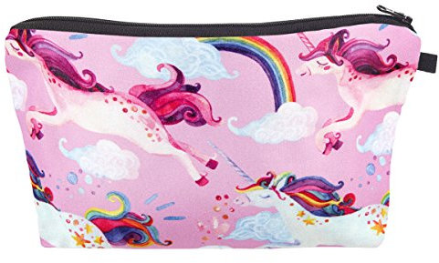 Alsino Kosmetiktasche Einhorn Schminktasche bunt Kulturbeutel wasserdicht Unicorn Bedruckt 20 cm x 13 cm mit Reißverschluss Stabil strapazierfähig Einhörner Design zum verlieben KT-174 Einhorn