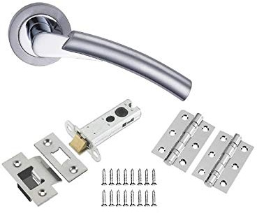 EUROART Designer Arkus/Sorrento Lever on Rose Door Handle Latch Pack with Ball Bearing Hinges - Dual Finish