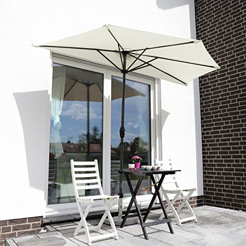 Sekey 2.7m halbrundschirm Sonnenschirm, Balkonschirm, Terrassen-Schirm mit Kurbel und Klettbandverschluss für Garten, Terrassen, Höfe, Schwimmbäder, 100% Polyester (Creme), UV 50+