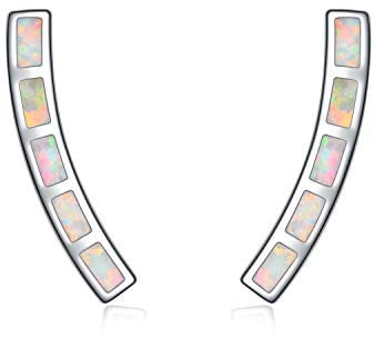 WINNICACA Weiß Fire Opal Bar Ohrringe Sterling Silber Ohr Crawler Climber Manschette Ohrringe Ohrklemme für Frauen Mädchen Geschenke Schmuck