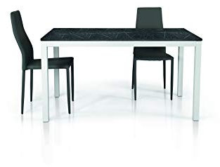 KONTE.DESIGN Tavolo TALAMONE in legno, finitura Marmo Nero e base in metallo bianco, 120x80-170x80