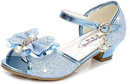 YOSICIL Mädchen Prinzessin Sandalen ELSA Schuhe mit Absatz Glitzer Schuhe Kinder Kristall Pumps Mädchen Kostüm Zubehör Schuhe Lila Blau Pink Golden Silber