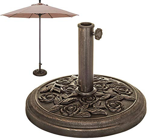 MSQL Support de Parapluie de Base de Parasol de Jardin de 8 kg Robuste, modèle de résine à Effet de Fonte à Motif de Rose Rond, jusqu'à 50 mm