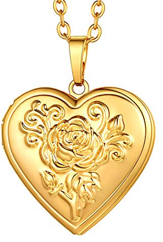 Suplight Herz Medaillon zum Öffnen 18k vergoldet Foto Bilder Amulett Rose Anhänger Halskette Herzanhänger Weihnachten Valentinstag Modeschmuck für Damen Mädchen Mutter