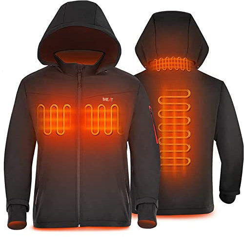 iHEAT Herren Beheizbare Jacke,Wasserdicht Winddicht warm Softshell Winterjacke mit QC3.0 14400MAH Akku,3 Einstellbar Temperatur Elektrischer Beheizte Jacken für Outdoor Wandern Jagd Motorrad Camping