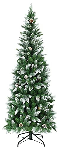 GOPLUS 180/220 cm schneebedeckter Weihnachtsbaum, künstlicher Christbaum mit beschneiten Spitzen & Tannenzapfen, Tannenbaum künstlich mit PVC Nadeln & Metallständer (180cm)